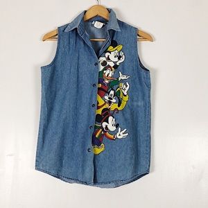 Vintage Disney Character Denim Chambray Vest Sz S
